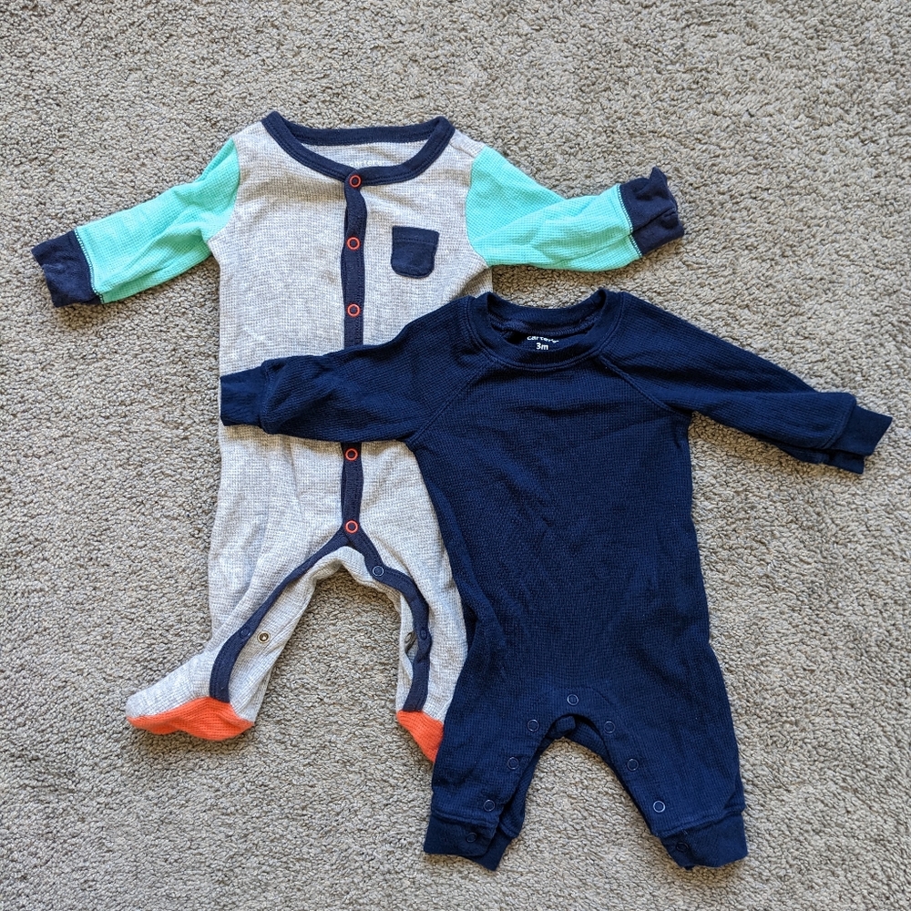 Two Carter's 3-6 thermal one piece outfits